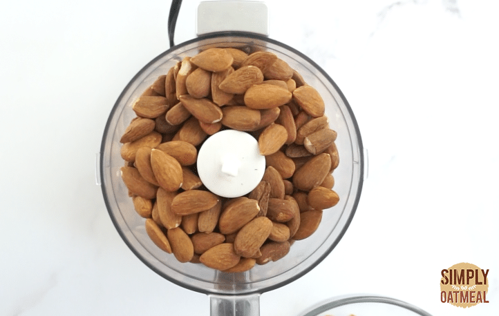 Soaked almonds placed in a food processor.