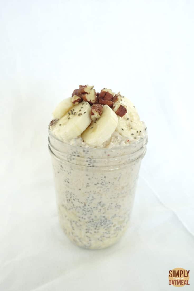 Single serving of apple and banana overnight oats in a mason jar.
