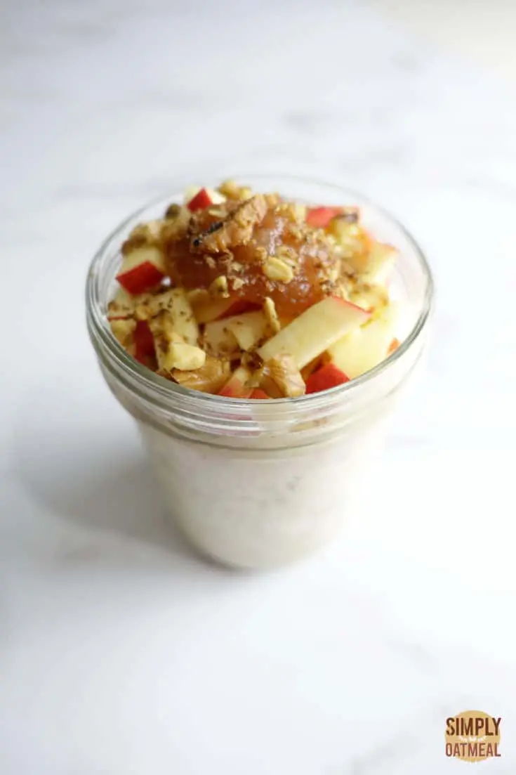 Single serving of apple butter overnight oats in a mason jar.