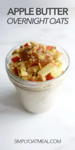 One serving of apple butter overnight oats in a glass container.