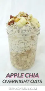 The single serving of apple chia overnight oats fills a glass jar.