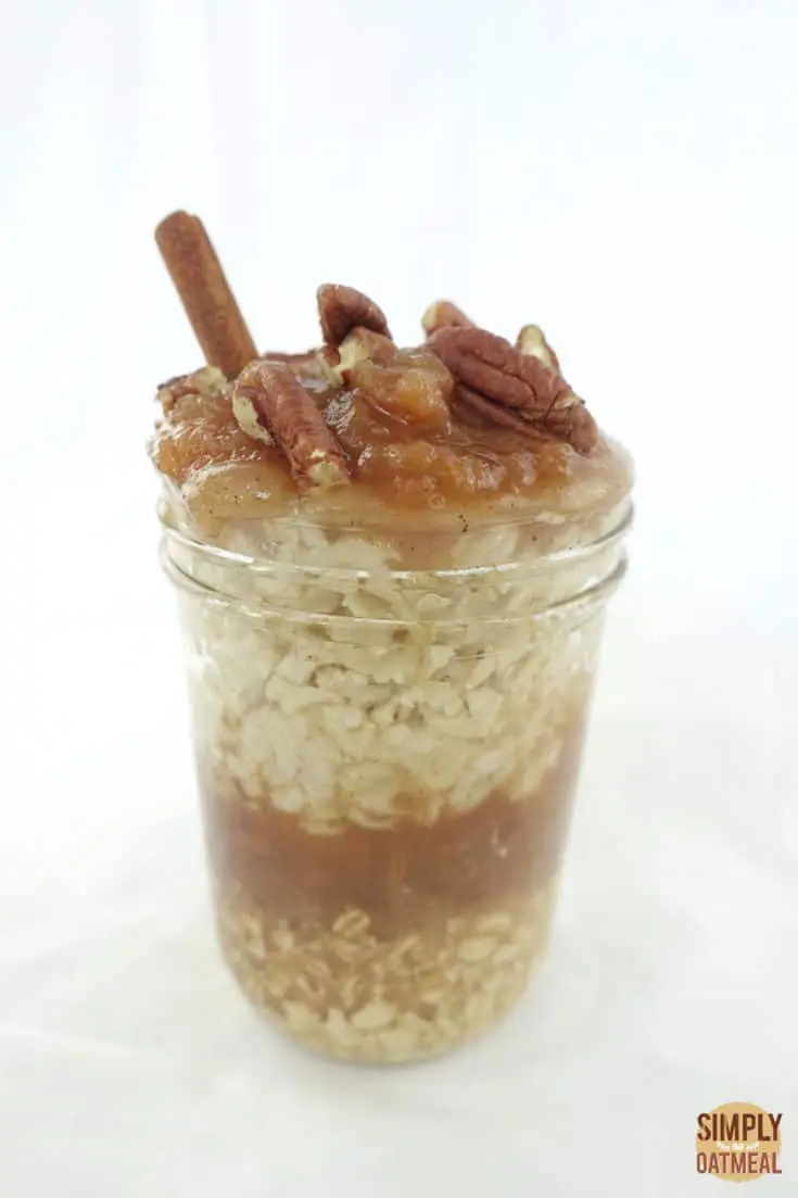 Single serving of apple cider overnight oats in a mason jar.