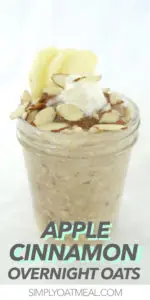a serving of apple cinnamon overnight oatmeal topped with sliced almonds and whipped cream.