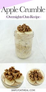 Collage of apple crumble overnight oats from different angles, both top and side view photos.