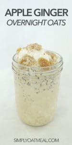 Apple ginger overnight oats topped with a spoonful of yogurt and homemade candied ginger.