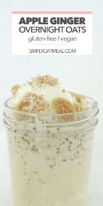 A single serving of apple ginger overnight oats topped with candied ginger and yogurt in a glass jar.