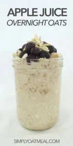 A serving of apple juice overnight oats in a tall glass jar.