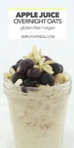 A single portion of apple juice overnight oats being served in a glass container.