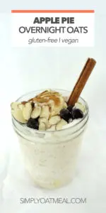 single serving of apple pie overnight oats topped with whipped cream, slivered almonds, and dash of cinnamon.
