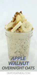 Single serving of overnight oatmeal topped with diced apple and chopped walnuts.