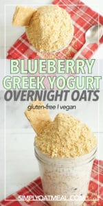 one serving of Blueberry Greek yogurt overnight oats with graham cracker powder on top.
