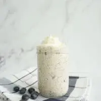 Single serving of blueberry lemon overnight oats in a glass jar