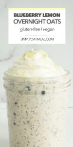 One portion of blueberry lemon overnight oats in a glass container topped with fresh lemon zest.