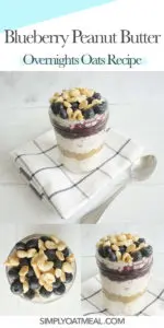 How to make blueberry peanut butter overnight oats. Layer overnight soaked oatmeal with peanut butter and blueberry jam.