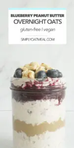One serving of blueberry peanut butter overnight oats in a glass bowl.