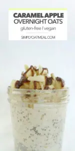 Caramel apple overnight oats topped with fresh apple, caramel sauce and slivered almonds.