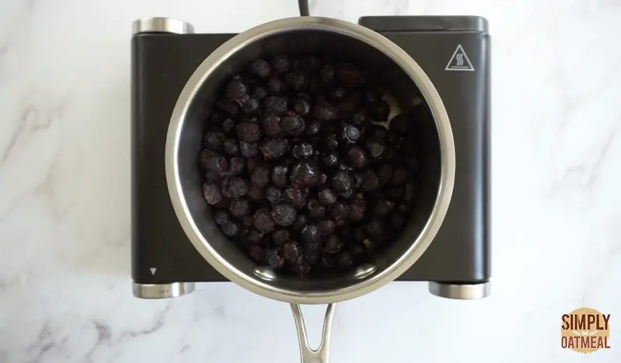 Cook blueberries and spices in a small sauce pan for 3 minutes