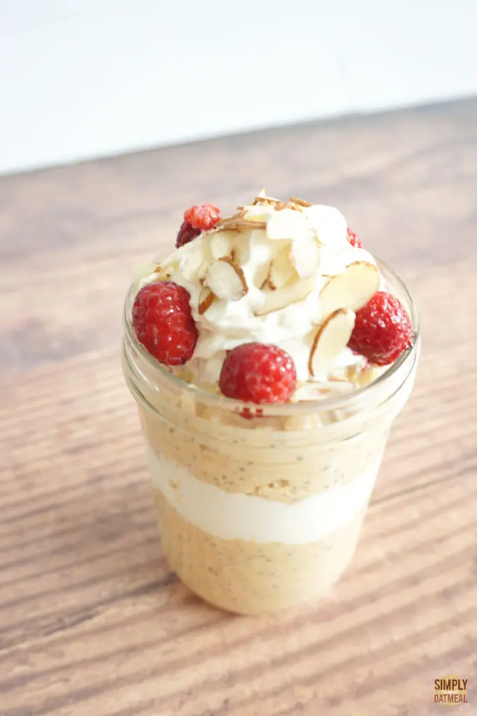 Single serving of pumpkin cheesecake overnight oats in a glass jar