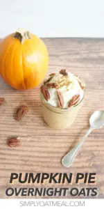 Glass bowl with a single serving of pumpkin pie overnight oats