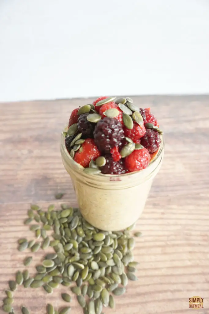 Single serving of pumpkin seed overnight oats in a mason jar