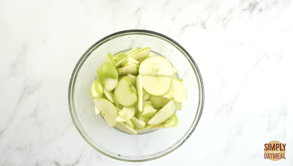 soak the apple slices in lemon water so that they don't turn brown from oxidation.