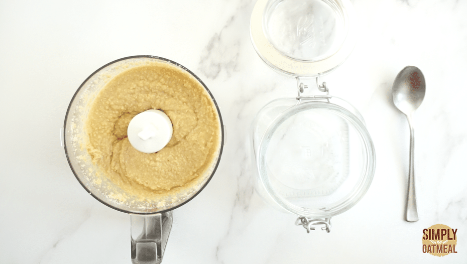 move homemade peanut butter from food processor to airtight container.