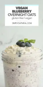 vegan blueberry overnight oats in a glass bowl
