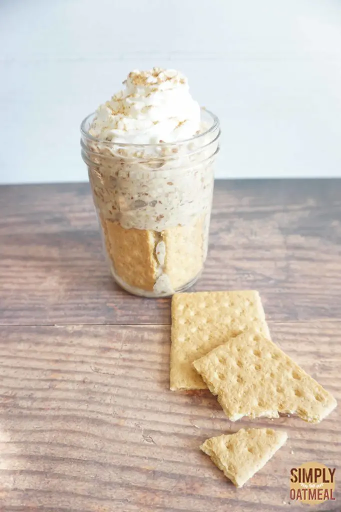 Banana bread overnight oats served with cinnamon sugar graham crackers