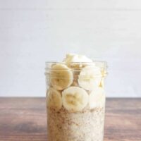 Single serving of banana honey overnight oats in a mason jar