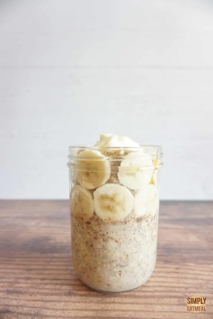 Single serving of banana honey overnight oats in a mason jar