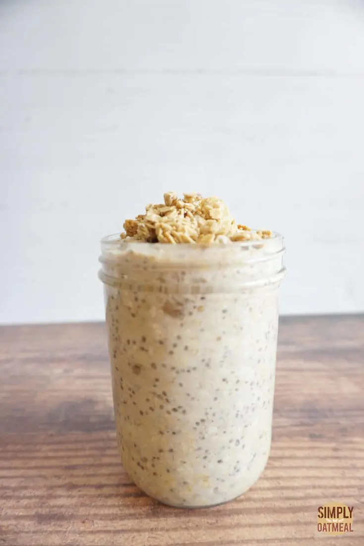 Single serving of banana yogurt overnight oats in a mason jar.