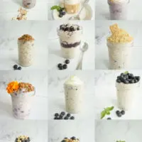 This picture collage includes all of the blueberry overnight oatmeal recipes found on Simply Oatmeal. The recipes are all included, easy to follow and taste amazing!