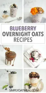 These blueberry overnight oatmeal recipes are the best. Here are 6 different recipes that are all featured in this collage of photos.