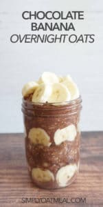 Chocolate and banana are layered with overnight oatmeal in a glass container.