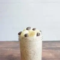 Chocolate chip banana overnight oats served in a meal prep container.