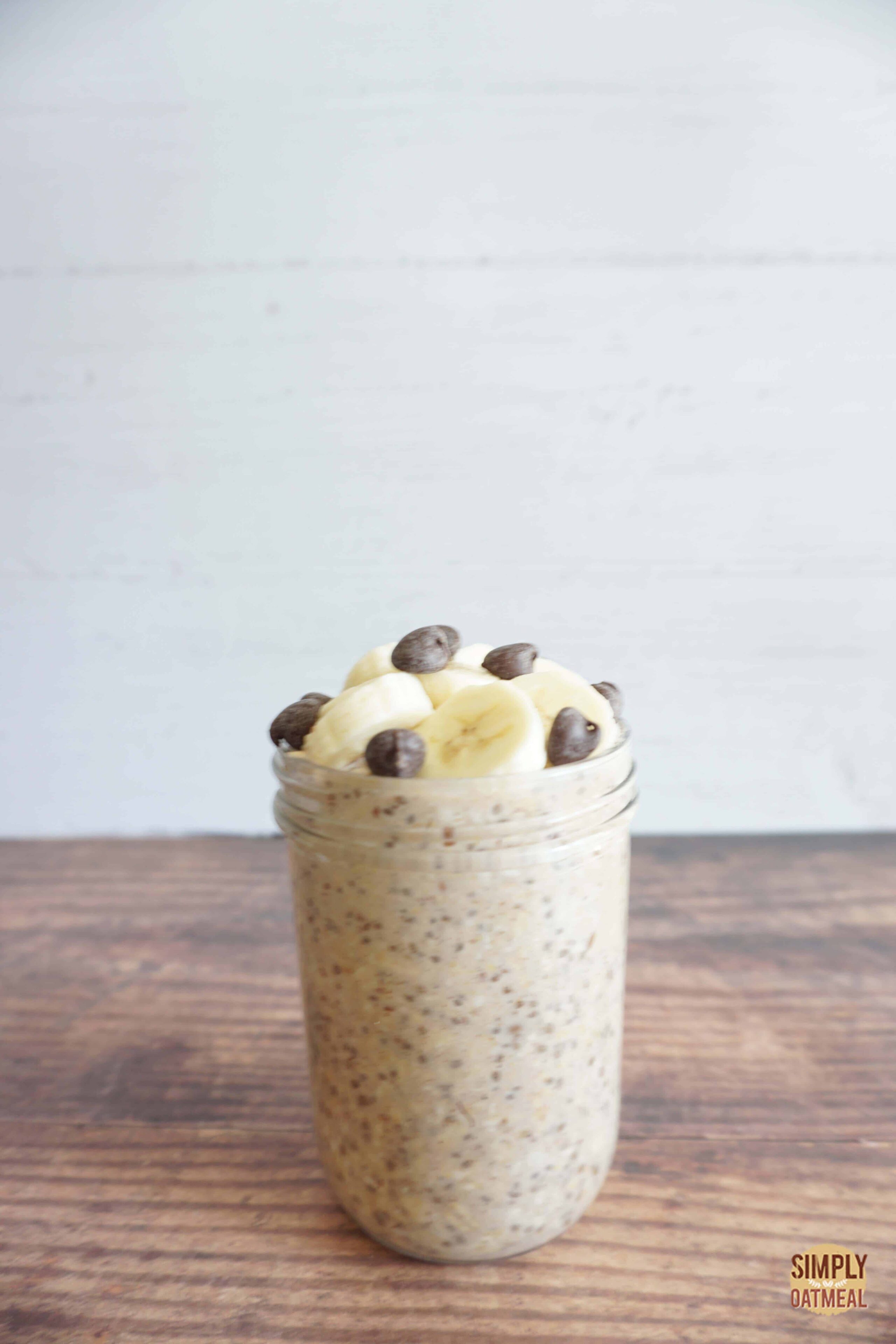 Chocolate chip banana overnight oats served in a meal prep container.
