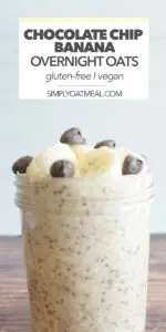 Chocolate chip banana overnight oats garnished with fresh banana and decadent chocolate chips