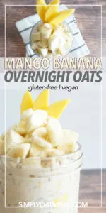 Bowl of overnight oats garnished with mango and banana