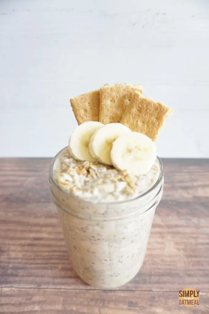 Meal prep container filled with one serving of mashed banana overnight oats.