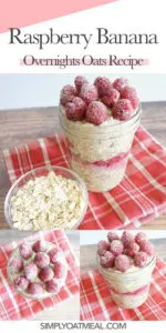 How to make overnight oats with mashed banana and raspberries in a ready to eat container.