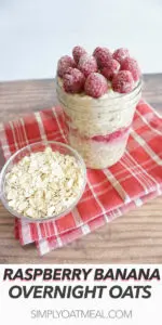 Layers of overnight oats with mashed banana and raspberry