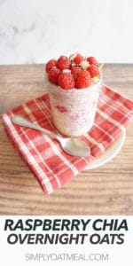 Raspberry chia overnight oats garnished with fresh raspberries and unsweetened shaved coconut flakes