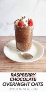 Mason jar with a single serving of raspberry chocolate overnight oats