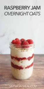 Single serving of raspberry jam overnight oats in a glass jar