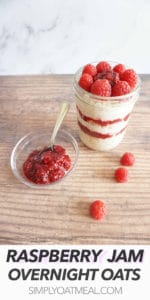 One serving of raspberry jam overnight oats in a meal prep container