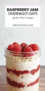 Glass bowl filled with raspberry jam overnight oats