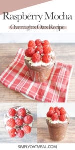 How to make raspberry mocha overnight oats with cold brew coffee, cocoa powder and raspberries.