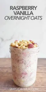 One serving of raspberry vanilla overnight oats in a meal prep container.