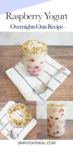 How to make raspberry yogurt overnight oats with raspberries, yogurt and soaked rolled oats.