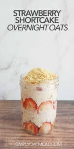 Strawberry shortcake overnight oats topped with unsweetened coconut flakes